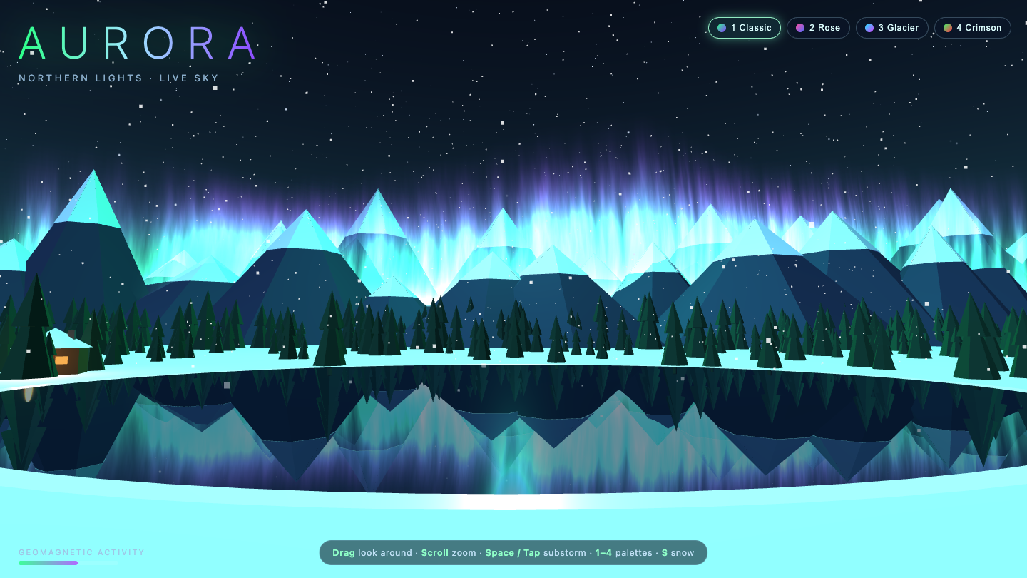 Claude Opus 5.5 one-shot build of Aurora — GoldieBench AI benchmark screenshot
