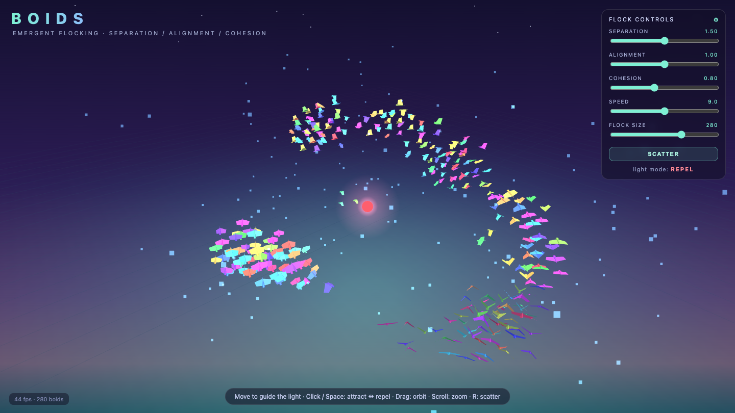 Kimi K3 one-shot build of Boids — GoldieBench AI benchmark screenshot