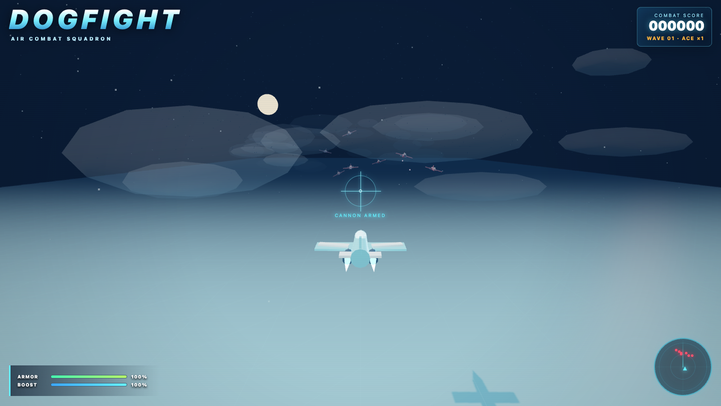 GPT-5.6 Sol one-shot build of Dogfight — GoldieBench AI benchmark screenshot
