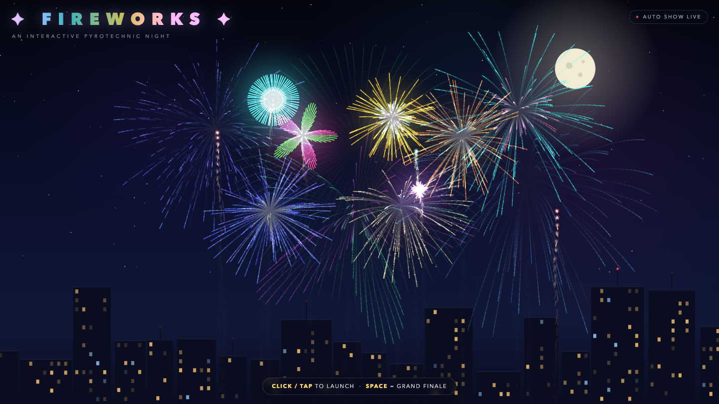 Kimi K3 one-shot build of Fireworks — GoldieBench AI benchmark screenshot