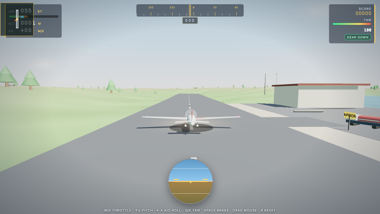 Grok 4.7 one-shot build of Flightsim — GoldieBench AI benchmark screenshot
