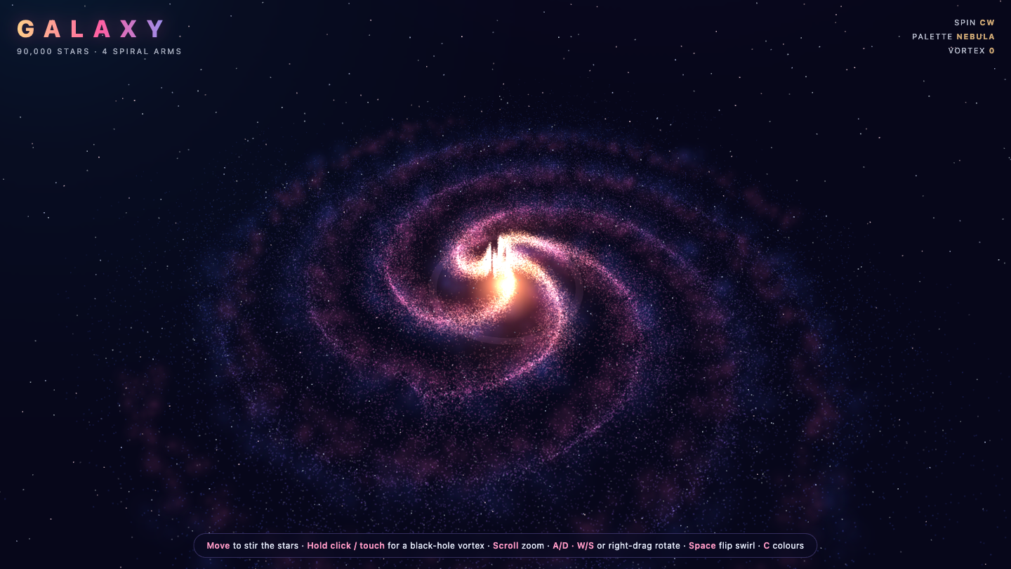 Claude Opus 5.5 one-shot build of Galaxy — GoldieBench AI benchmark screenshot