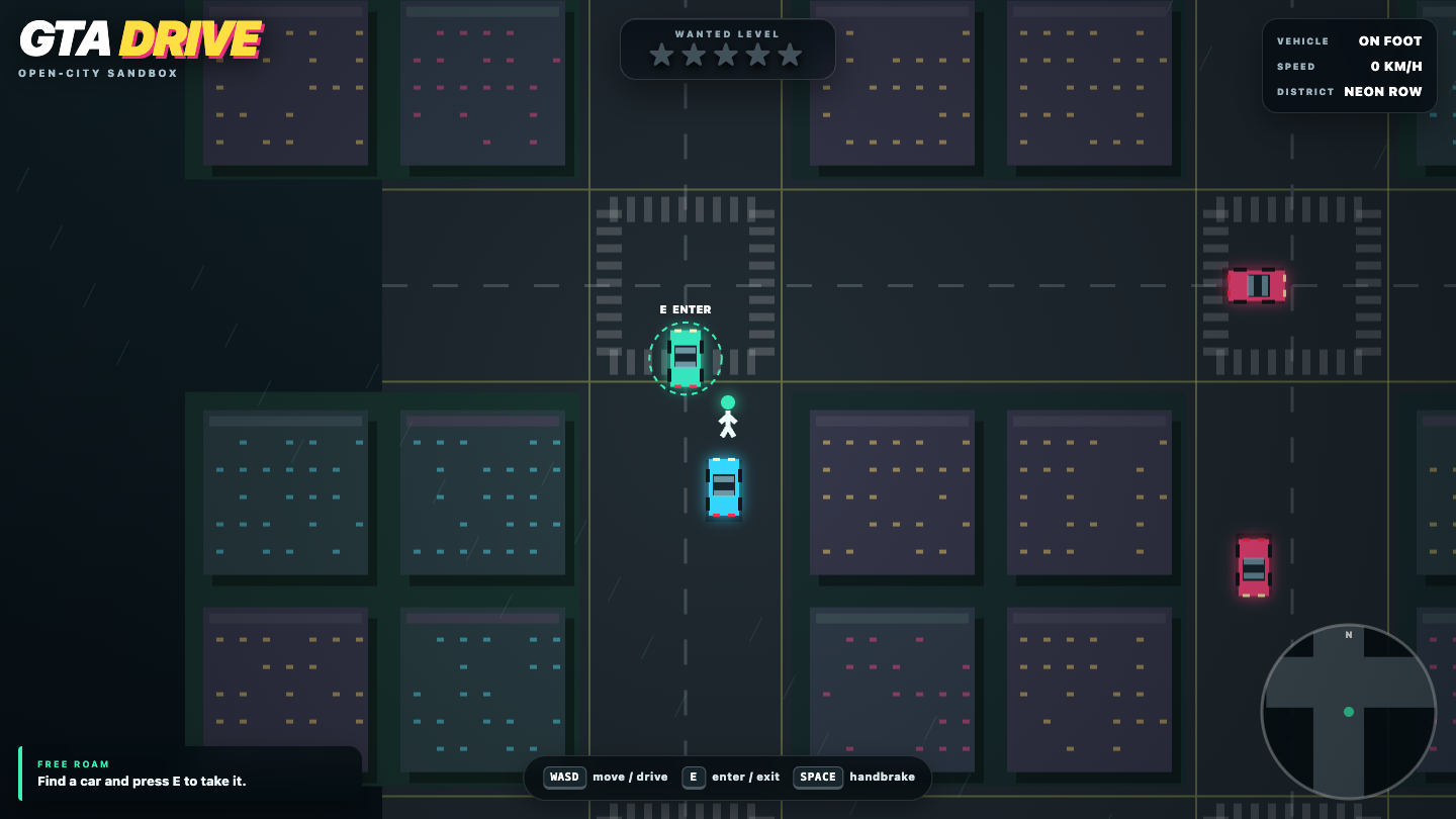 GPT-5.6 Sol one-shot build of Gtadrive — GoldieBench AI benchmark screenshot