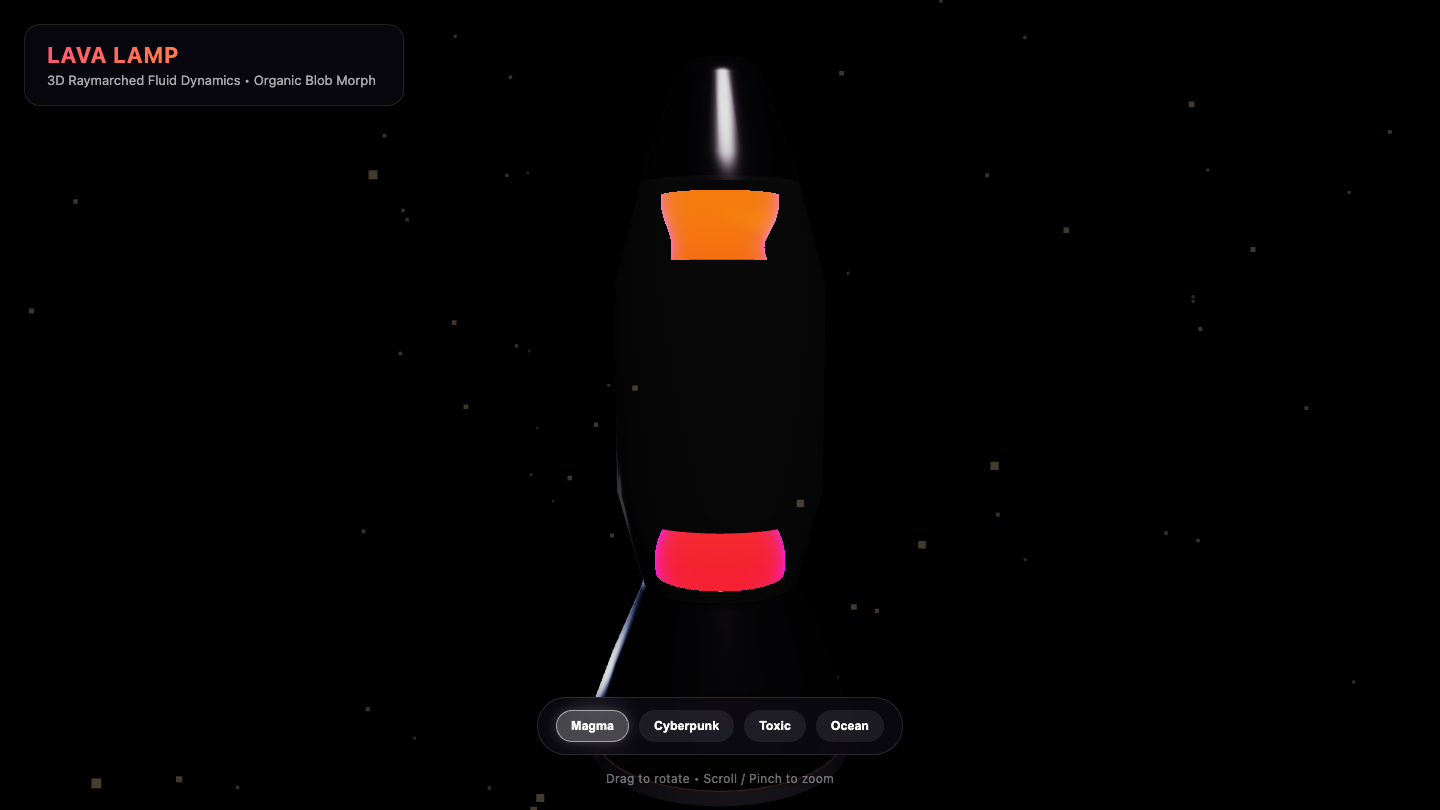 Gemini 3.6 Flash one-shot build of Lavalamp — GoldieBench AI benchmark screenshot