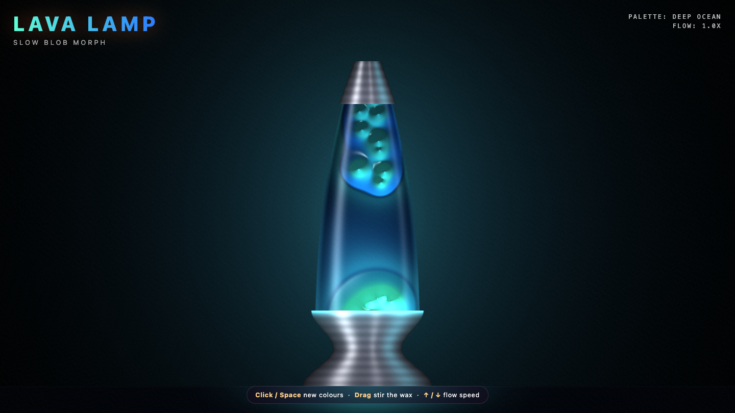 Claude Opus 5.5 one-shot build of Lavalamp — GoldieBench AI benchmark screenshot