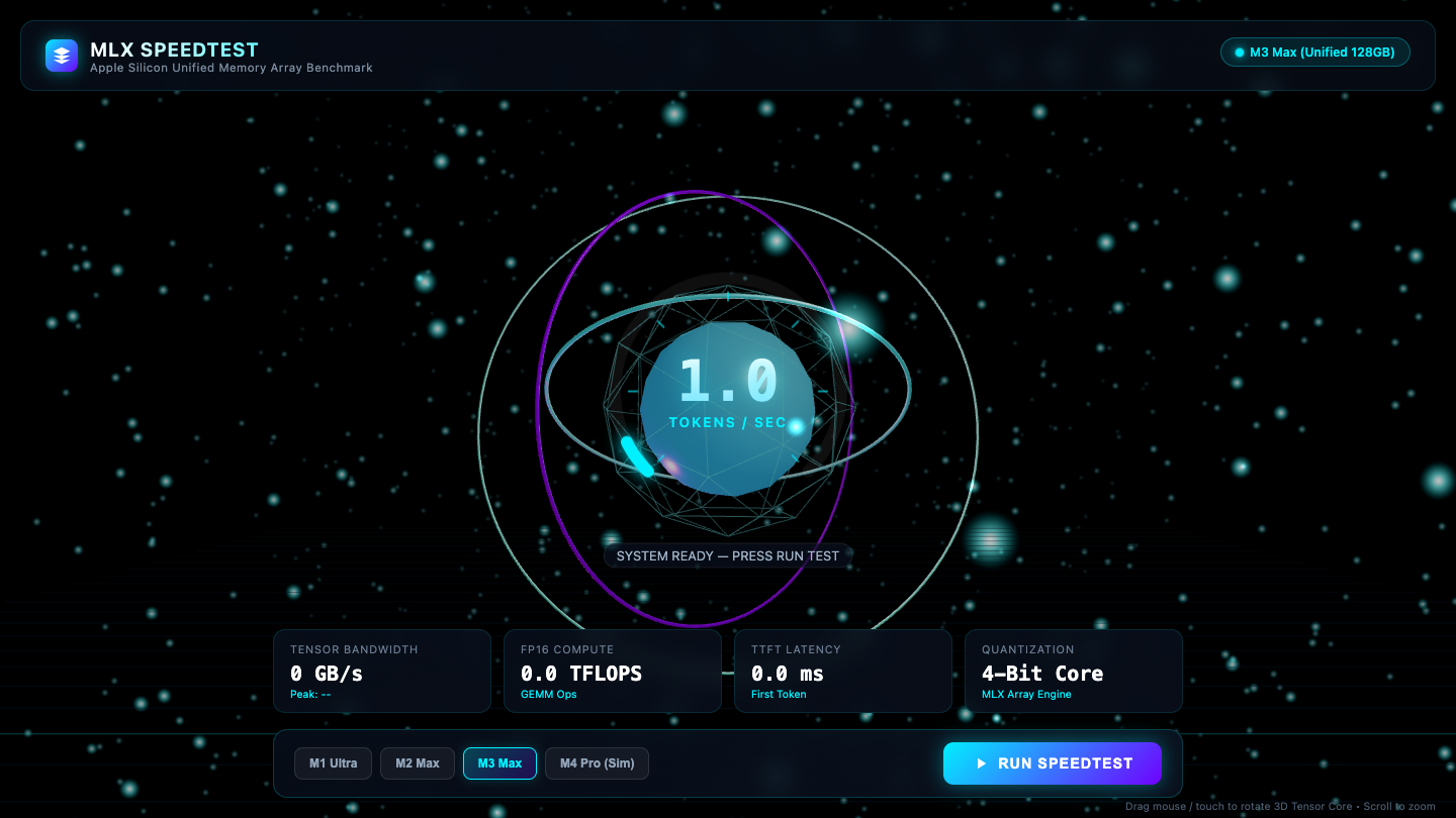 Gemini 3.6 Flash one-shot build of Mlx Speedtest — GoldieBench AI benchmark screenshot