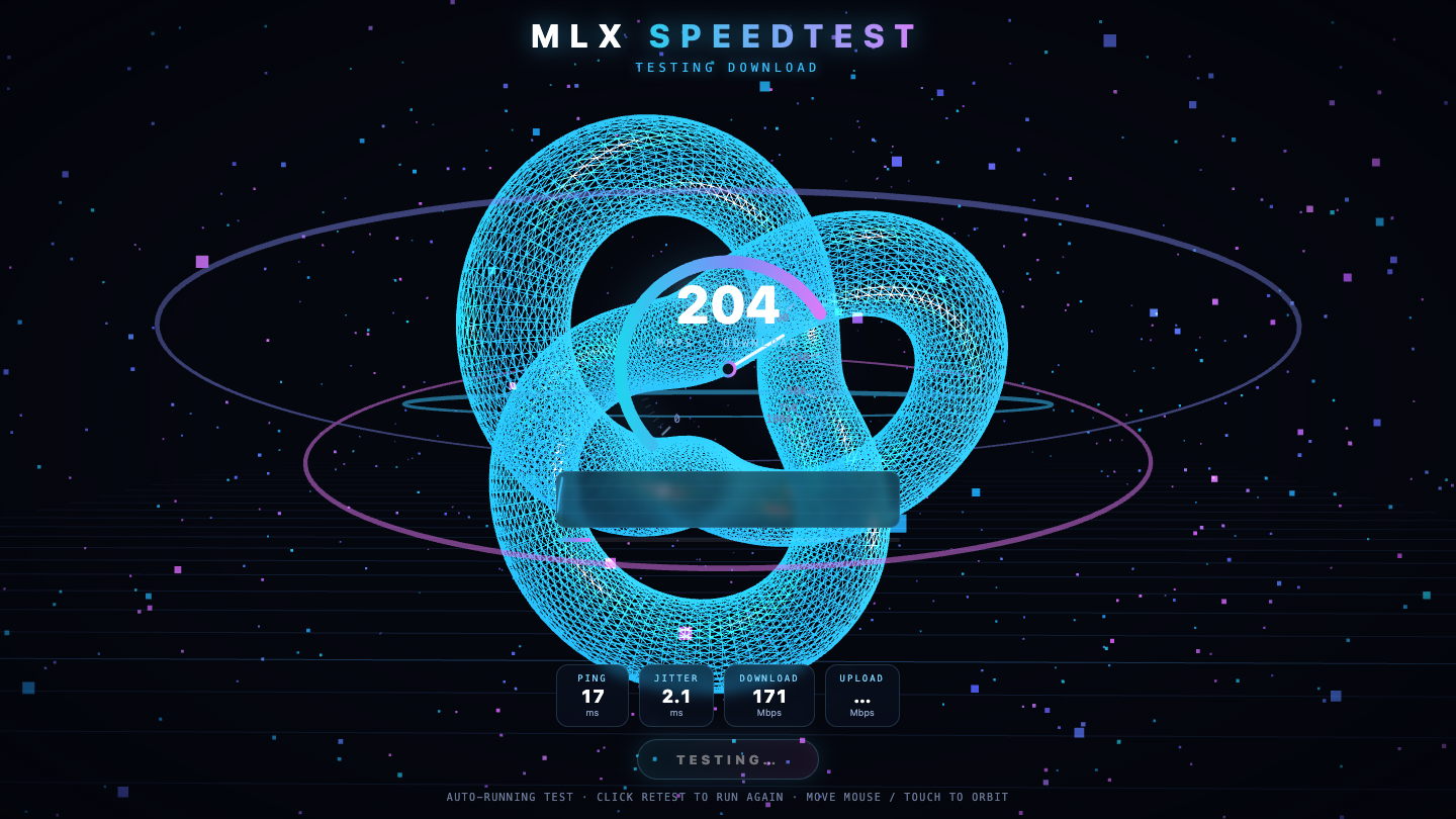 Kimi K3 one-shot build of Mlx Speedtest — GoldieBench AI benchmark screenshot