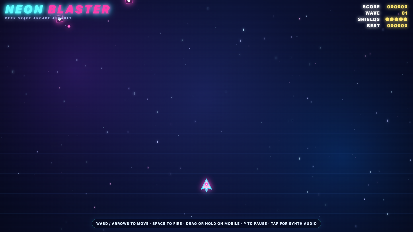 GPT-5.6 Sol one-shot build of Neonblaster — GoldieBench AI benchmark screenshot