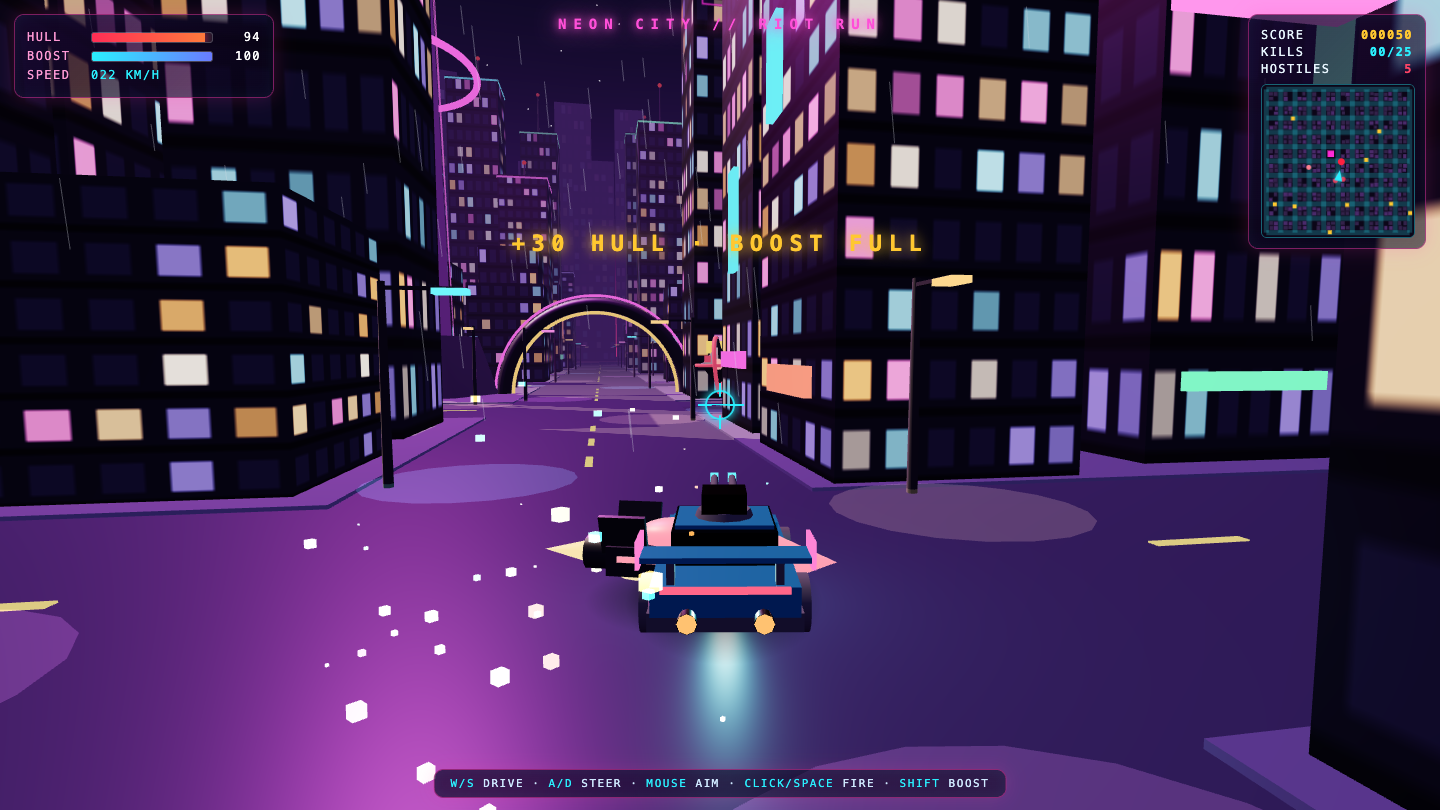 Claude Opus 5.5 one-shot build of Neoncity — GoldieBench AI benchmark screenshot