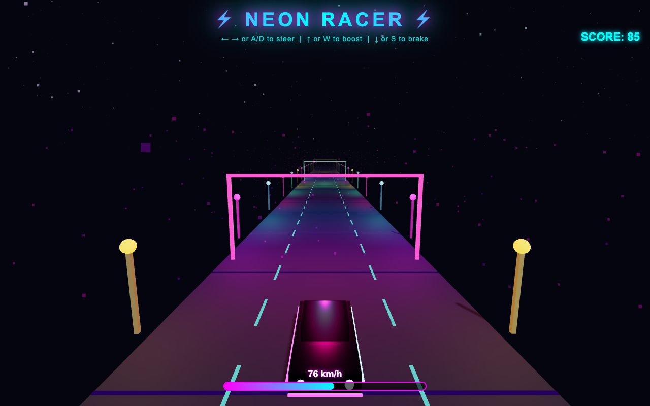 Qwable 5 27B Coder one-shot build of Neonracer — GoldieBench AI benchmark screenshot