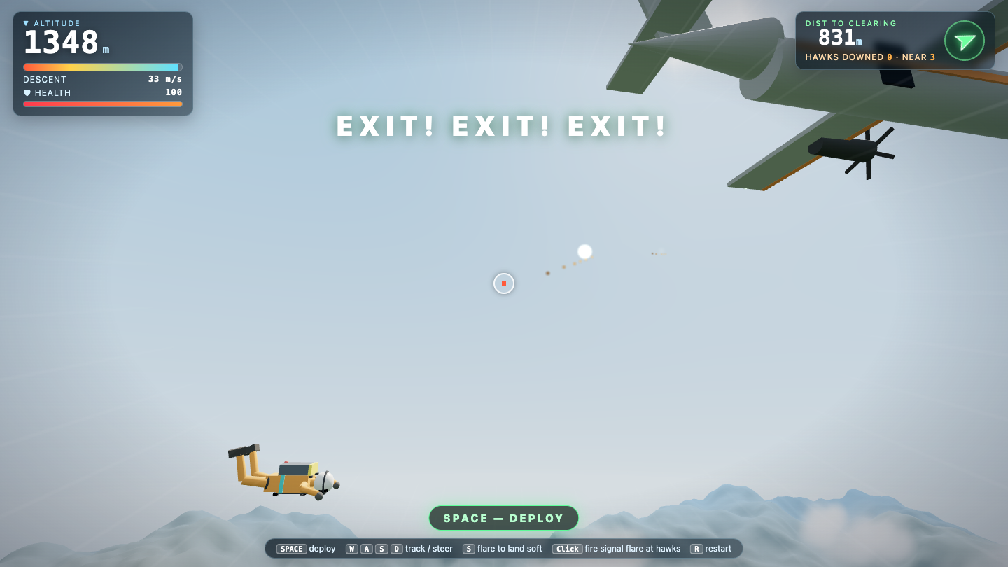 Claude Opus 5.5 one-shot build of Parachute — GoldieBench AI benchmark screenshot