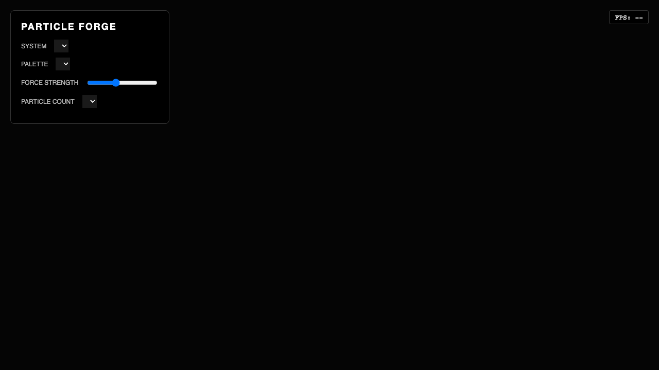 Gemma-4 12B Coder one-shot build of Particleforge — GoldieBench AI benchmark screenshot