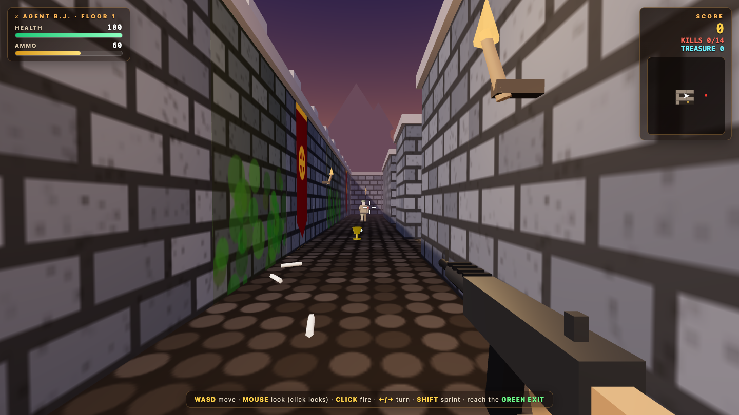 Claude Opus 5.5 one-shot build of Raycaster — GoldieBench AI benchmark screenshot