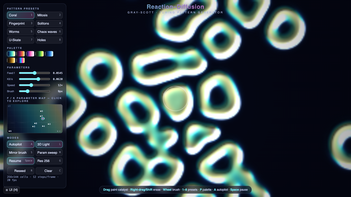Claude Opus 5.5 one-shot build of Reactiondiff — GoldieBench AI benchmark screenshot