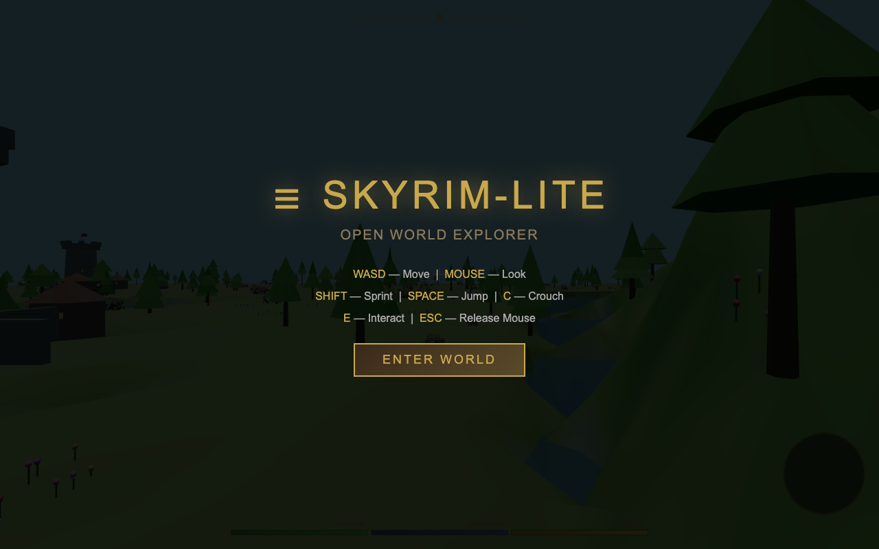 Qwable 5 27B Coder one-shot build of Skyrim — GoldieBench AI benchmark screenshot