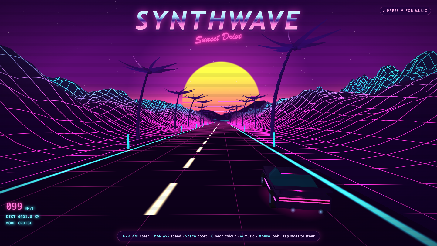 Claude Opus 5.5 one-shot build of Synthwave — GoldieBench AI benchmark screenshot