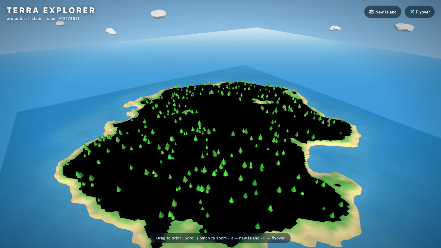 Kimi K3 one-shot build of Terrain — GoldieBench AI benchmark screenshot