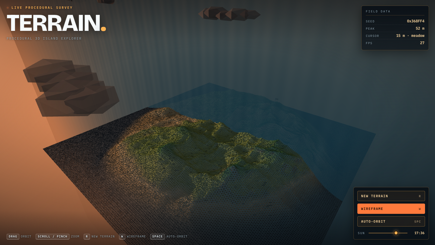 Qwen 3.8 one-shot build of Terrain — GoldieBench AI benchmark screenshot