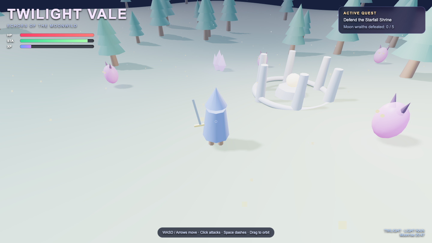GPT-5.6 Sol one-shot build of Twilightvale — GoldieBench AI benchmark screenshot