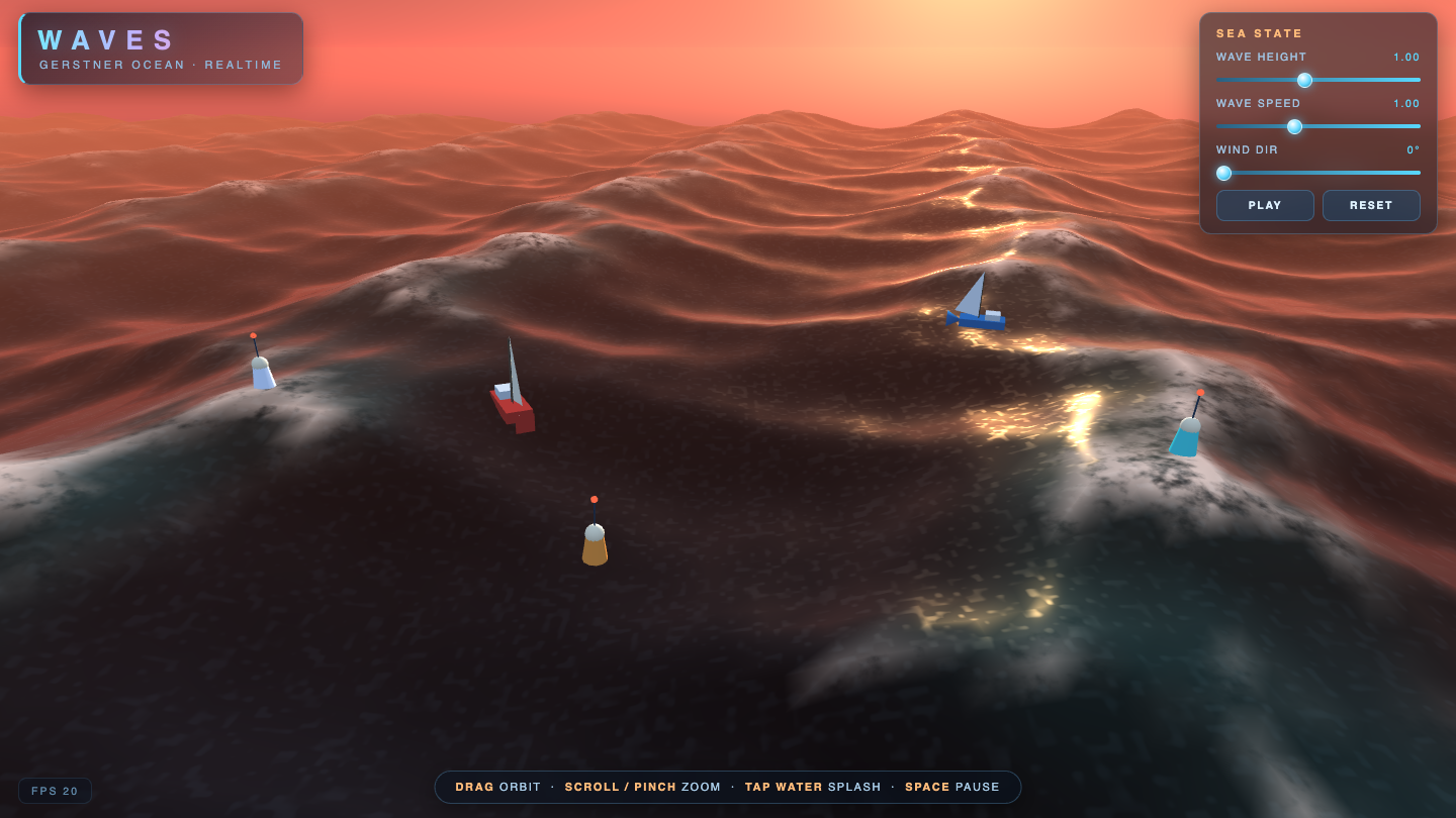 MiMo-V2.6 Pro one-shot build of Waves — GoldieBench AI benchmark screenshot