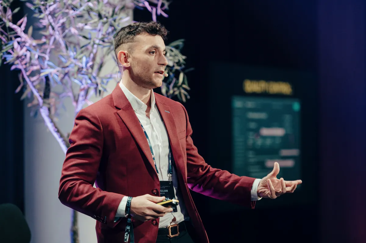 Julian teaching on stage